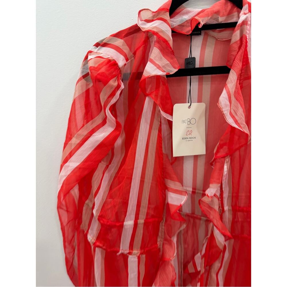 PatBO Red and White Striped Sheer Ruffle Robe Cover - Picture 4 of 10